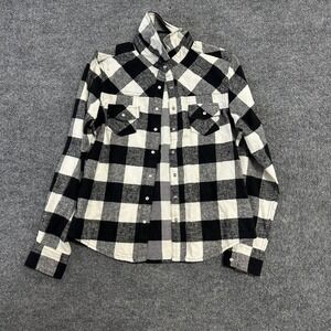 Urban Behavior Button Up Shirt Womens Size SA Black White Buffalo Plaid Flannel
